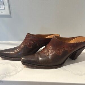Brown Leather Western Mules